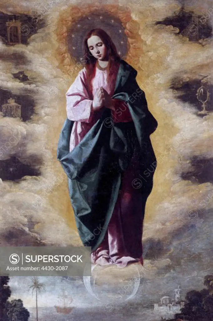 fine arts, Zurbaran, Francisco de (1598 - 1664), painting, ""Our Lady of Immaculate Conception"", oil on canvas, circa 1628 / 1630, Prado, Madrid,