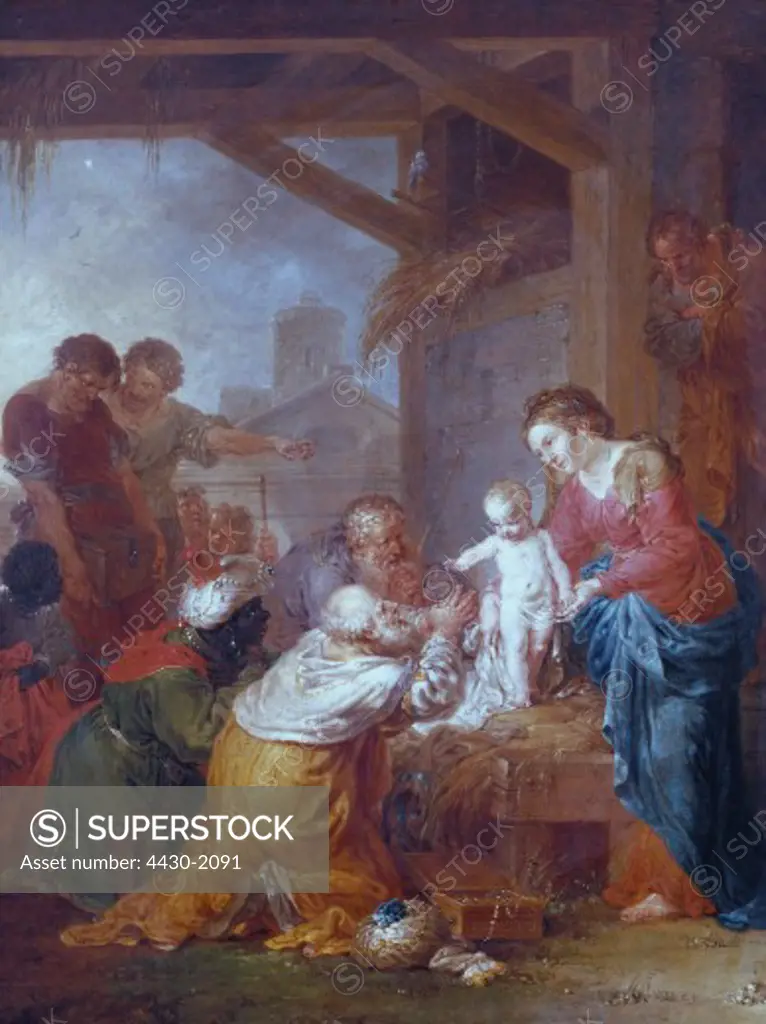 fine arts, Zick, Januarius (1730 - 1797), painting, ""The Adoration of the Magi"", oil on canvas, 54.5 x 42.5 cm, 1780,