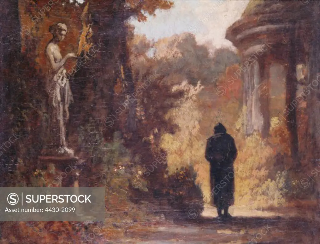 fine arts, Spitzweg, Carl (1808 - 1885), painting, ""Der Philosoph im Park"" (The Philosopher in the Park), circa 1850, von der Heydt Museum, Wuppertal, Germany,