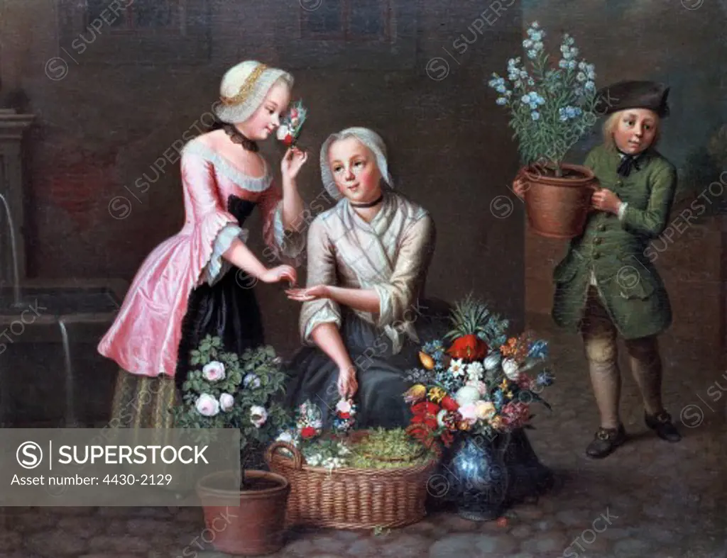fine arts, Fiedler, Johann Christian, (1697 - 1765), painting, ""Vier Jahreszeiten - Fr™hling"", (""four seasons - spring""), State Museum of Hesse, Darmstadt,