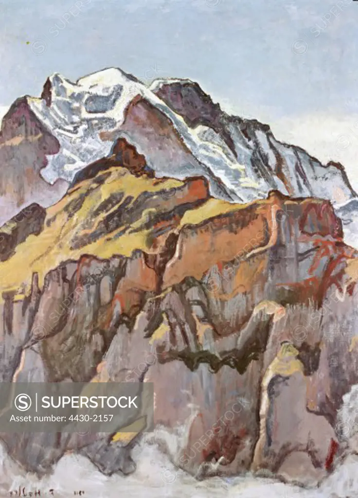 fine arts, Hodler, Ferdinand, (1853 - 1918), painting, ""Die Jungfrau von M™rren aus"", (""Jungfrau mountain seen from M™rren""), 1911, Oskar Reinhart museum, Winterthur,