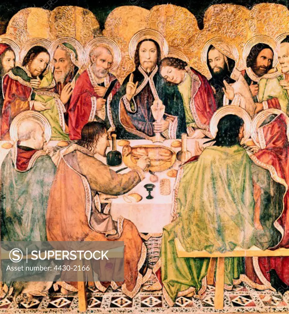 fine arts, religious art, Jesus Christ, Last Supper, painting by Jaime Huguet (circa 1414 - 1492), Museo de Arte Antiguo, Barcelona,