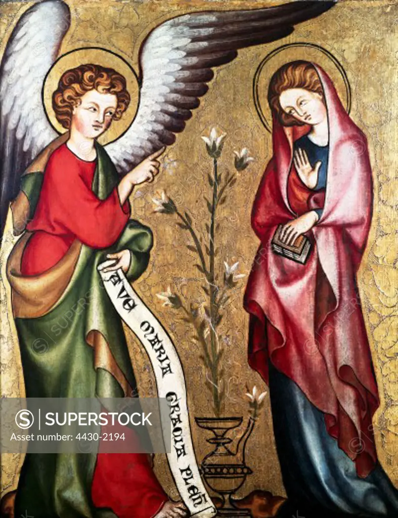 fine arts, religious art, Saint Mary, Annunciation of the Blessed Virgin Mary, painting, panel, Cologne master, circa 1310, Wallraf-Richardtz-Museum, Cologne,