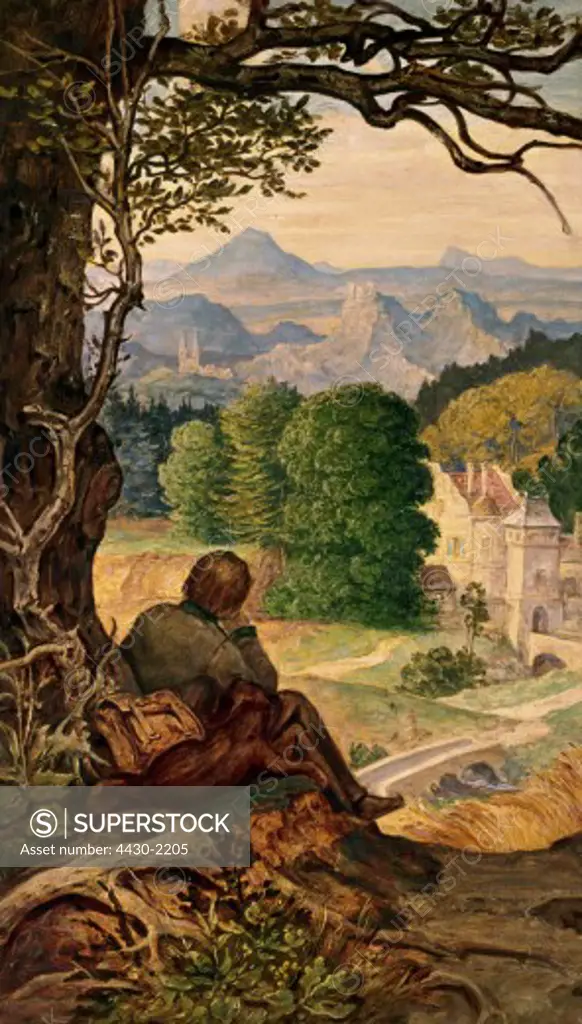fine arts, Schwind, Moritz von (1804 - 1871), painting, ""On the tramp"" (""Auf Wanderschaft""), oil on wood, circa 1860, Schack Gallery, Munich,