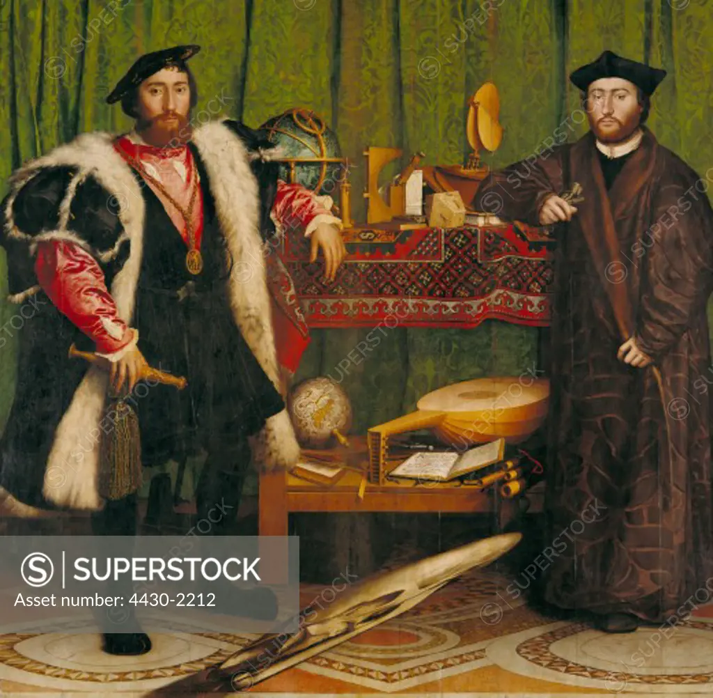 fine arts, Holbein, Hans the Younger, (circa 1497 - 1543), painting, ""the ambassadors"", 1533, oil on panel, 207 cm x 210 cm, national gallery, London,