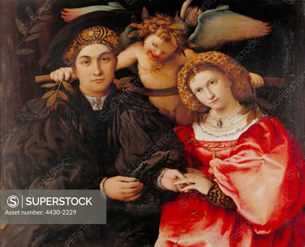 fine arts, Lotto, Lorenzo, (circa 1480 - 1556), painting, ""Messer Marsilio and his wife"", 1523, oil on panel, 71 cm x 84 cm, Prado, Madrid,