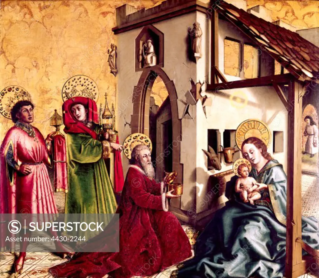 fine arts, religious art, Jesus Christ, ""Anbetung der K_nige"" (Adoration of the Magi), painting by Konrad Witz (circa 1400 - 1445/1446), panel, Museum f™r Kunst und Geschichte, Geneva,