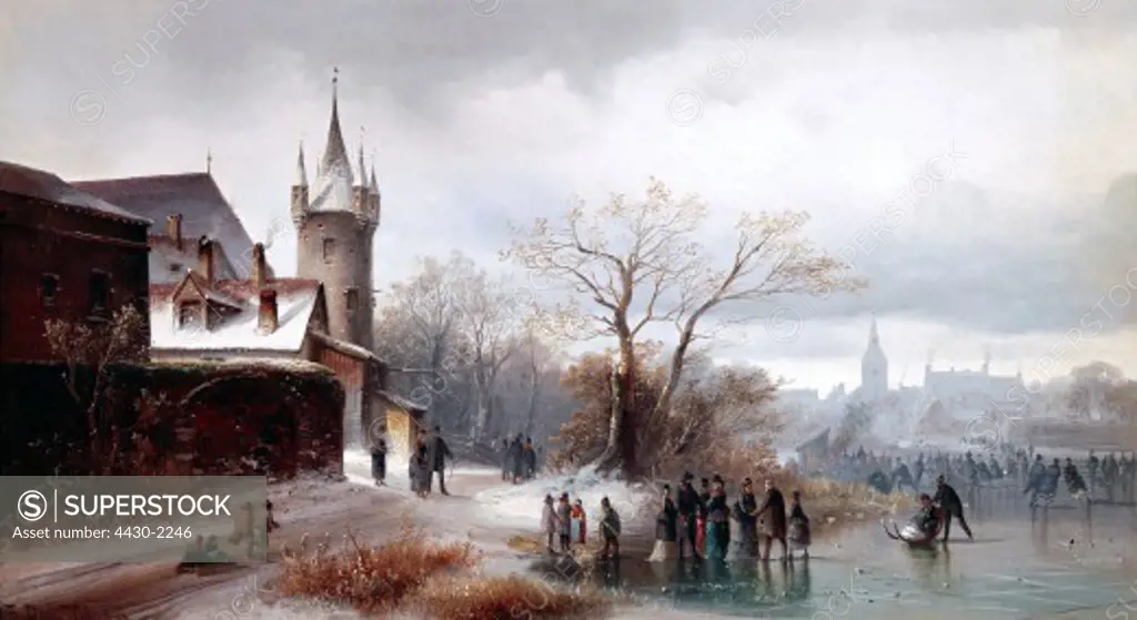 fine arts, Doll, Anton, (1826 - 1887), painting, ""Wintersport"", (""winter landscape""), Wimmer Gallery, Munich,