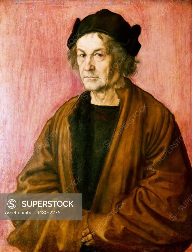 fine arts, D™rer, Albrecht, (1471 - 1528), painting, ""Bildnis des Vaters"", (""The painter `s father""), 1497, oil on lime panel, 51 cm x 40,3 cm, National Gallery, London,