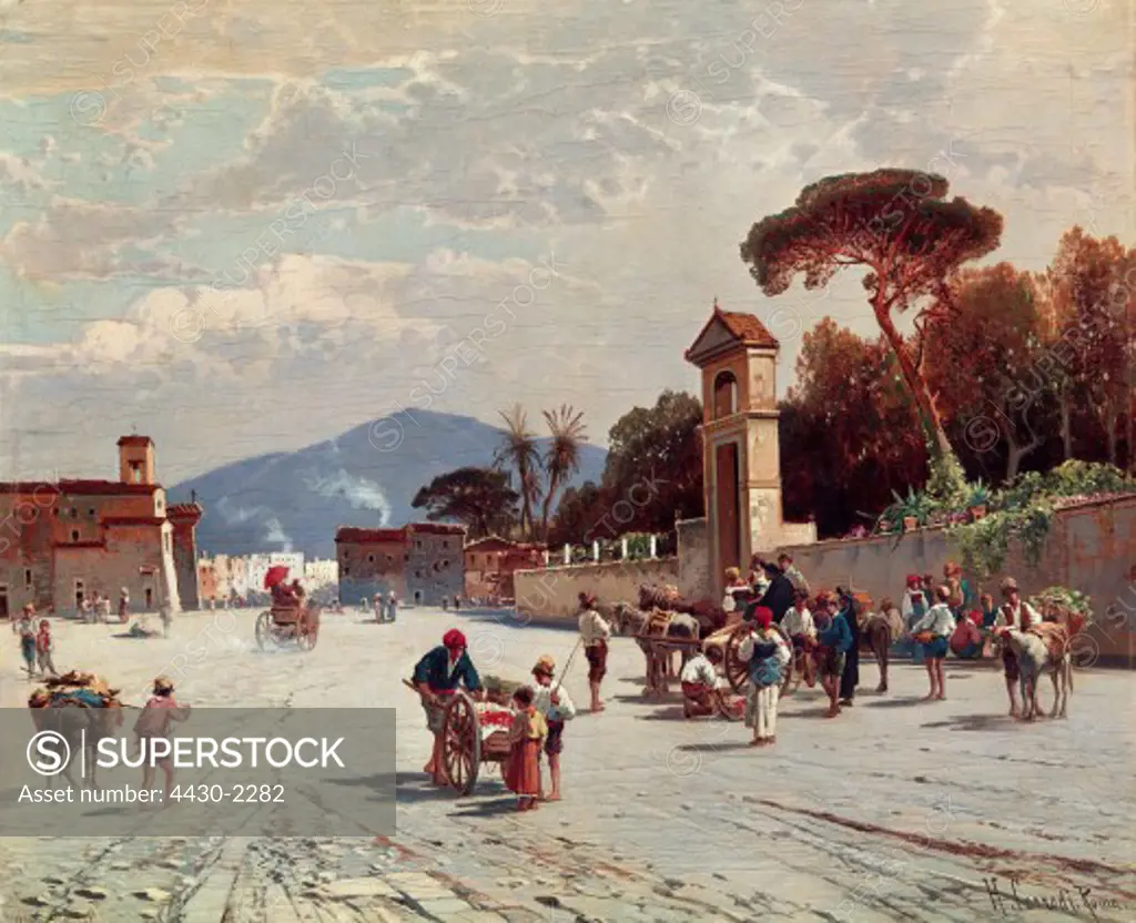 fine arts, Corrodi, Hermann David Salomon, (1844 - 1905), painting, ""southern street scene"" Sch_ninger Galerie, Munich,