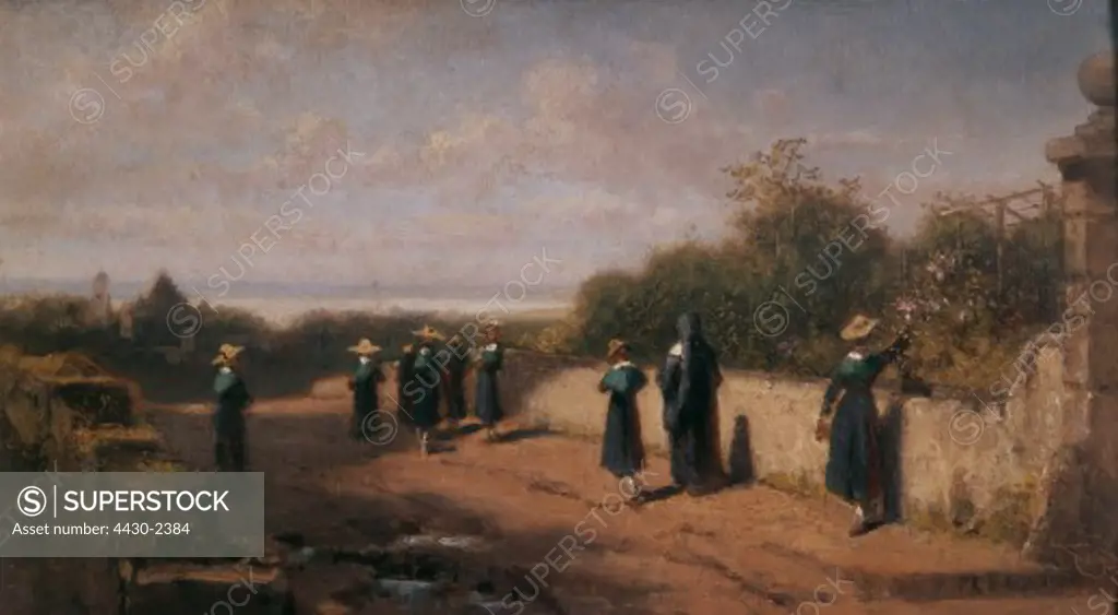 fine arts, Spitzweg, Carl (1808 - 1885), painting, Institute Walk, Art Museum Duesseldorf, Germany,
