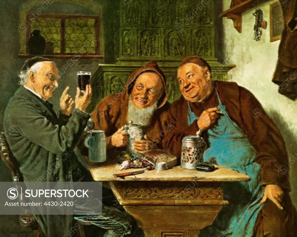 fine arts, Gruetzner, Eduard, Ritter von, (1846 - 1925), painting ""Im Braeustuebl"",