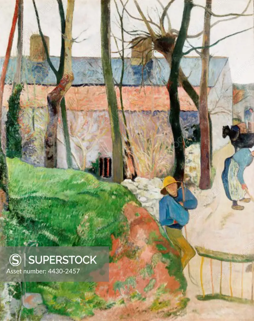 fine arts, Gauguin, Paul, (1848 - 1903), painting, ""houses at Le Pouldu"", 1890, oil on canvas, 92 cm x 72 cm, State Hall of Arts, Karlsruhe,