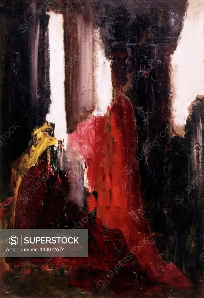 fine arts, Moreau, Gustave, (1826 - 1898), painting, ""Sketch d` ebauche"", (""sketch""), oil on carton, 66 cm x 31,3 cm, national Gustave Moreau museum, Paris, historic, historical, Europe, France, 19th century, draft,
