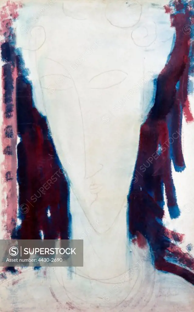 fine arts, Modigliani, Amedeo, (1884 - 1920), painting, ""female head"", circa 1913 / 1914, washed drawing, Kunsthaus, Z™rich,