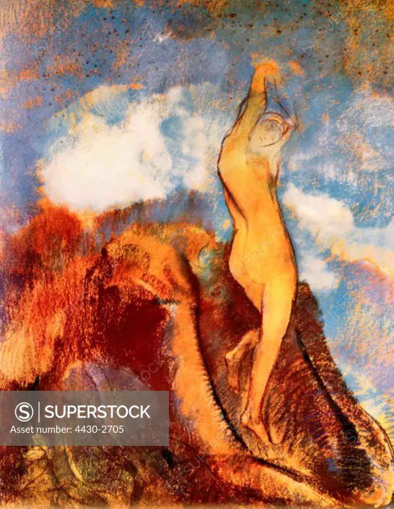fine arts, Redon, Odilon (1840 - 1916), ""The brith of Venus"", painting, pastel on paper, 1912, 84,4,x65 cm, Musee de Petit Palais, Paris,