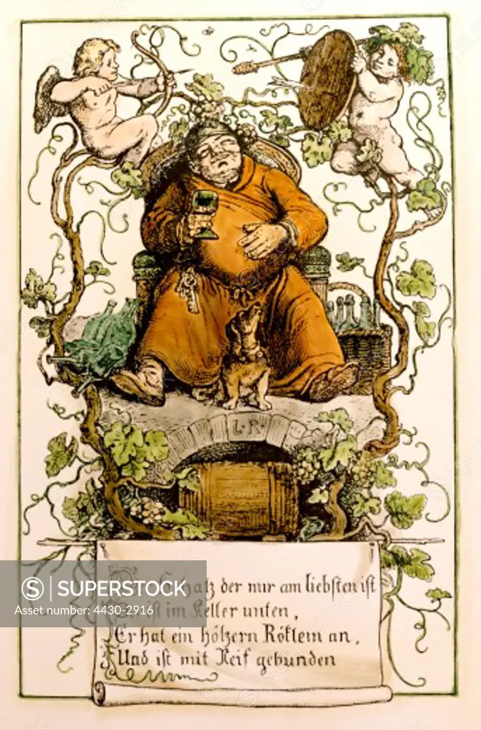 fine arts, Richter, Ludwig (1803 - 1884), illustration, ""Der Schatz der mir am liebsten ist"" (The treasure I like most), wood engraving, coloured, 13 cm x 8.1 cm, from ""Saechsischer Volkskalender"" (Saxon folk calendar), Leipzig, Germany, 1846, private collection,
