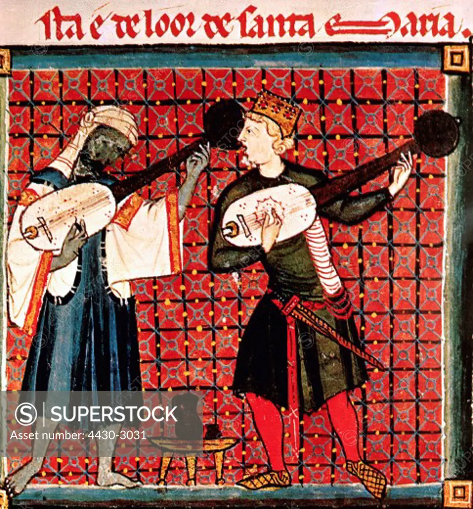 fine arts, middle ages, Gothic, illumination, ""Cantigas de Santa Maria"" of King Alfonso X of Castile, circa 1280, chant 120, Codex T, Escorial, Madrid,