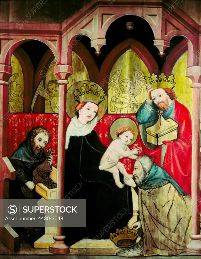 fine arts, religious art, Jesus Christ, adoration of the magi, painting, School of Munich, circa 1420/1430, Bavarian State Collection, Munich,