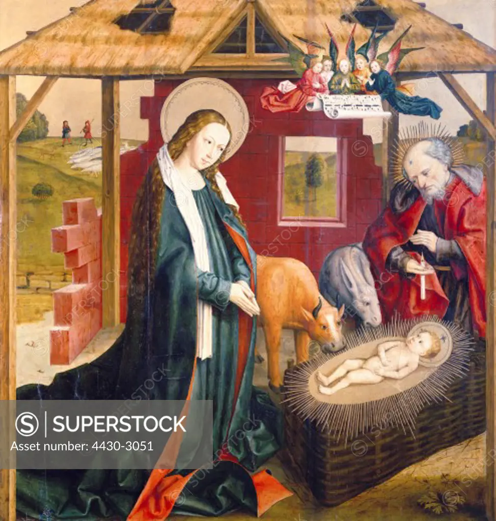 fine arts, religious art, Jesus Christ, Birth of Christ, adoration of the child, painting, Brixen, circa 1470, Museum of the Diocese of Freising, Germany,