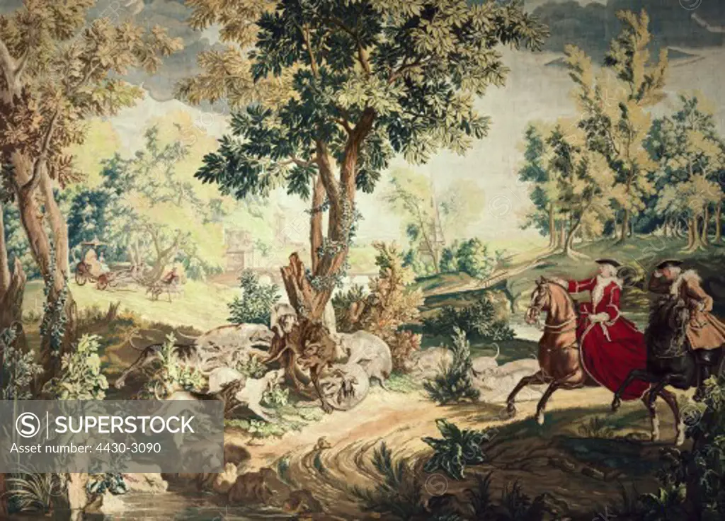 fine arts, tapestry, hunting scene, Beauvais, France, 1727, Residence Museum, Munich,