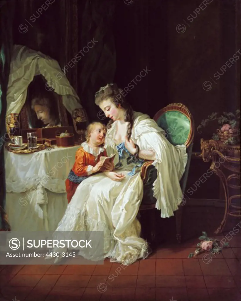fine arts, Tischbein, Johann, Heinrich Wilhelm (1751 - 1829), painting, ""Familienszene"" (Family Scene), 1778, 80 cm x 65 cm, State Gallery, Hanover, Germany,