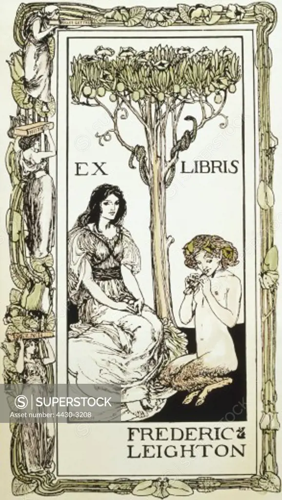 fine arts, Bell, Robert Anning (1863 - 1933), graphic, ""Ex Libris for Frederic Leighton"", 1894, Great Britain, private collection,