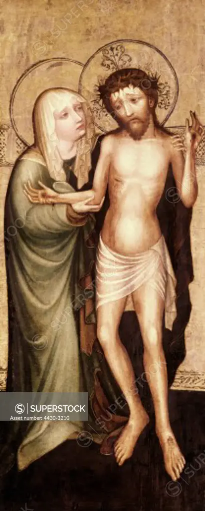 fine arts, Master of the Imhoff altar, painting, Saint Mary with suffering Christ, circa 1425, Germanic National museum,
