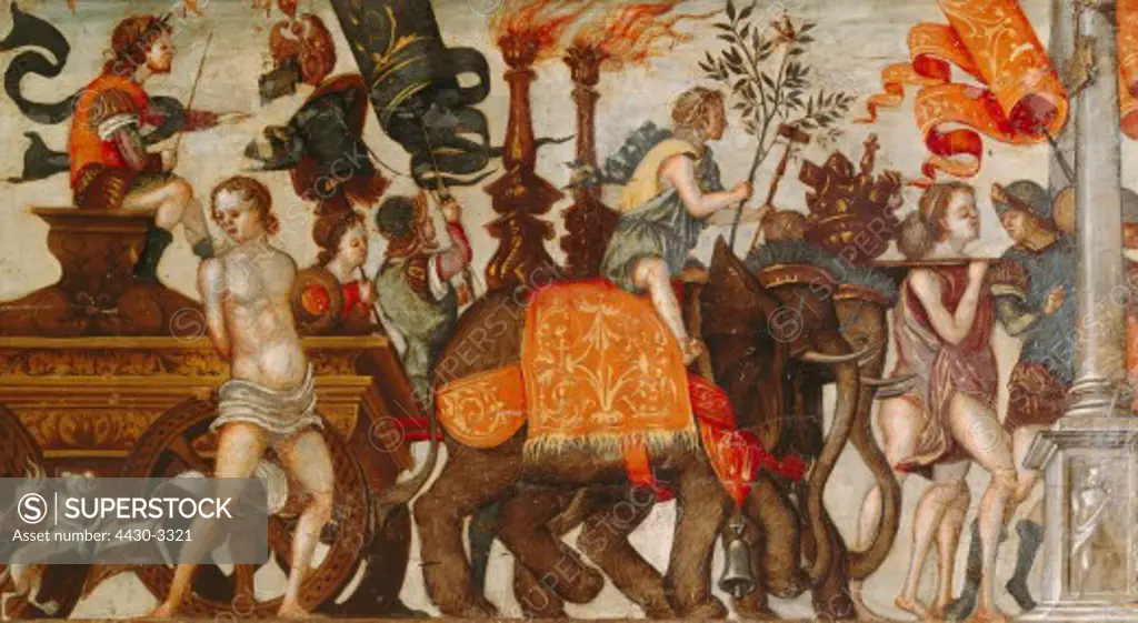 fine arts, Giolfino, Nicolo (1476 - 1555), painting, ""Triumph of Pompey"", Castelvecchio Museum, Verona, Italy,