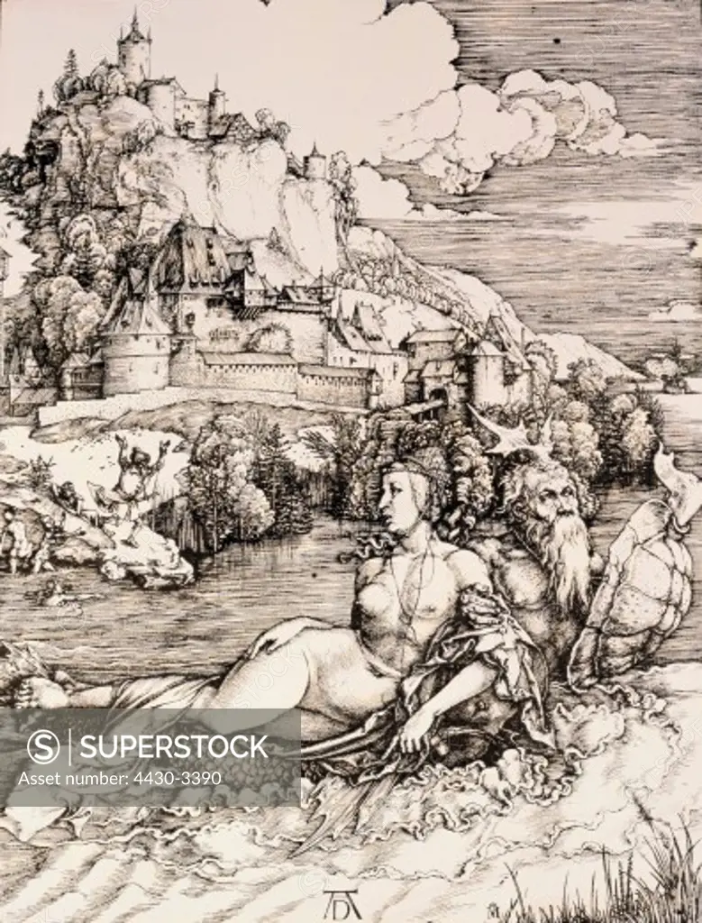 fine arts, D™rer, Albrecht (1471 - 1528), graphic, ""Das Seeungeheuer"", copper engraving, 1498, private collection,