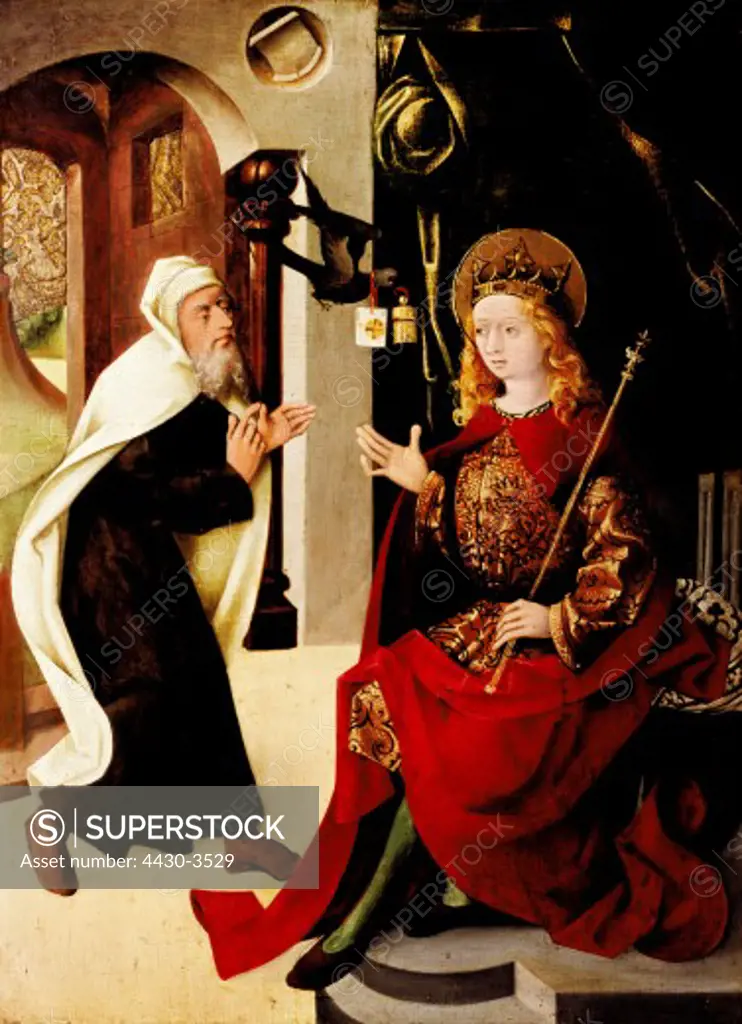 fine arts, Mair (von Landshut), Nicolaus, (circa 1455 - 1520), painting, scene from the life of Saint Oswald, oil on wood, 71 x 52 cm, Landshut, Germany, circa 1500,