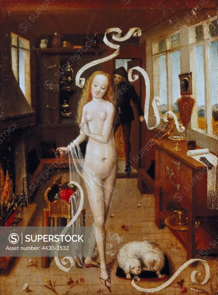 fine arts, Middle Ages, Germany, painting, ""Der Liebeszauber"" (The Spell of Love), oil on wood, unknown artist from Lower Germany, circa 1480, Museum of Visual Arts, Leipzig,