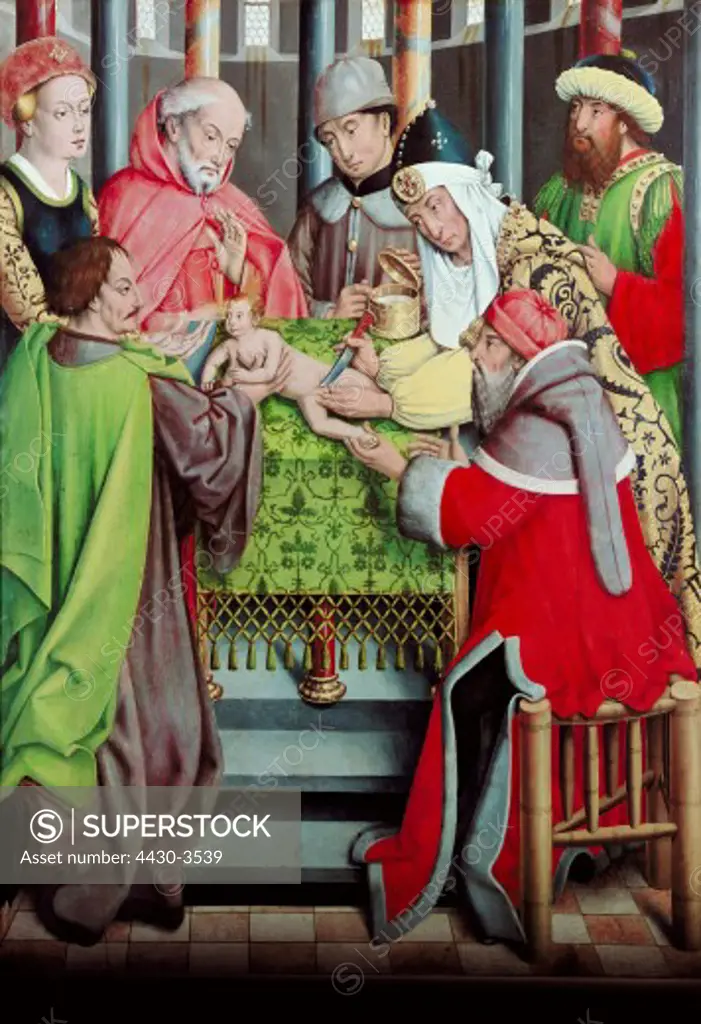 fine arts, Herlin, Friedrich, (um 1430 - um 1500), painting ""Circumcision of Christ"", oil on wood, 90 x 67 cm, ""Georgsaltar"" (Saint George Altar), Noerdlingen, Germany, circa 1462 / 1465, Noerdlingen municipal museum,