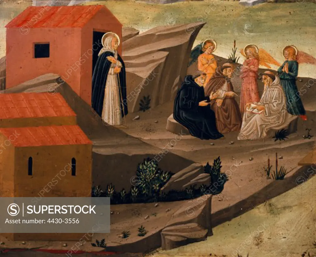 fine arts, Middle Ages, Italy, painting, ""Scenes from the Life of the Hermits of Thebais"", fragment, casein on wood, Tuscan School, circa 1440 / 1450, Kunsthaus Zurich,