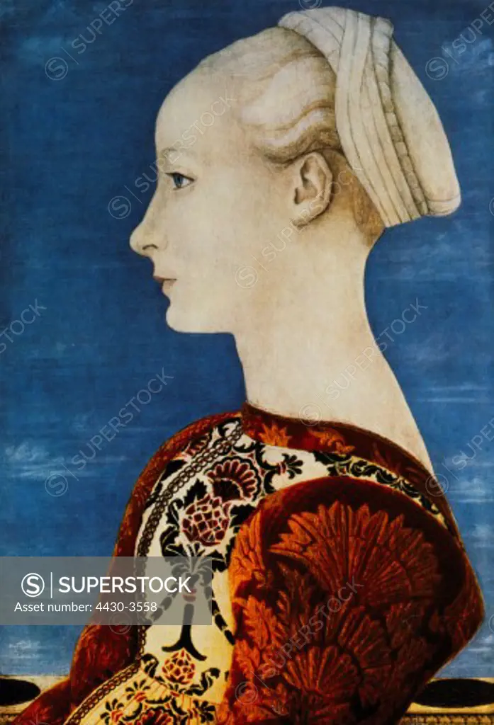 fine arts, Veneziano, Domenico, (circa 1410 - 1461), painting, portrait of a noble young woman, 51 x 35 cm, Berlin art gallery,