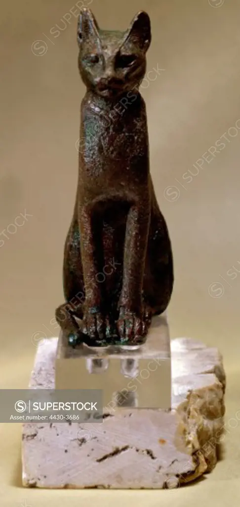 fine arts, ancient world, Egypt, sculpture, cat, bronze, circa 500 BC, Mildenberg Collection,