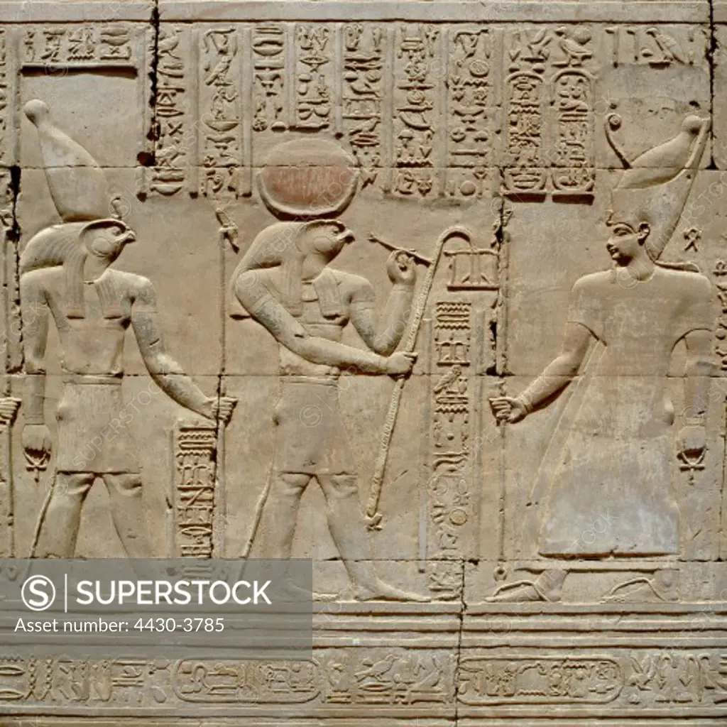 fine arts, ancient world, Egypt, relief in temple of Kom Ombo,