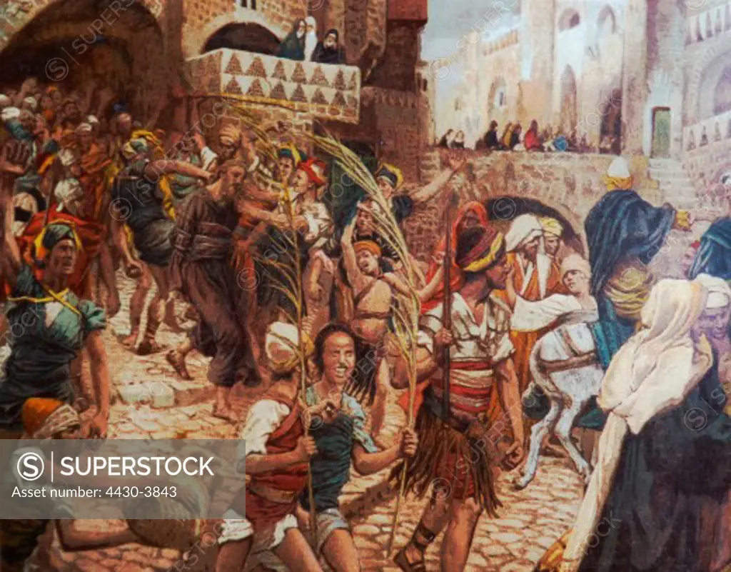fine arts, religious art, persons, Jesus Christ, triumphal entry of Jesus into Jerusalem, painting by James Tissot (1836 - 1902),