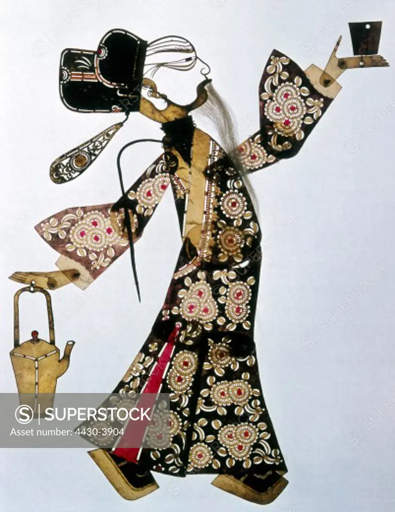 fine arts, China, Chinese shadow puppetry, shadow puppet, Szechuan style, 19th century, municipal museum Munich,