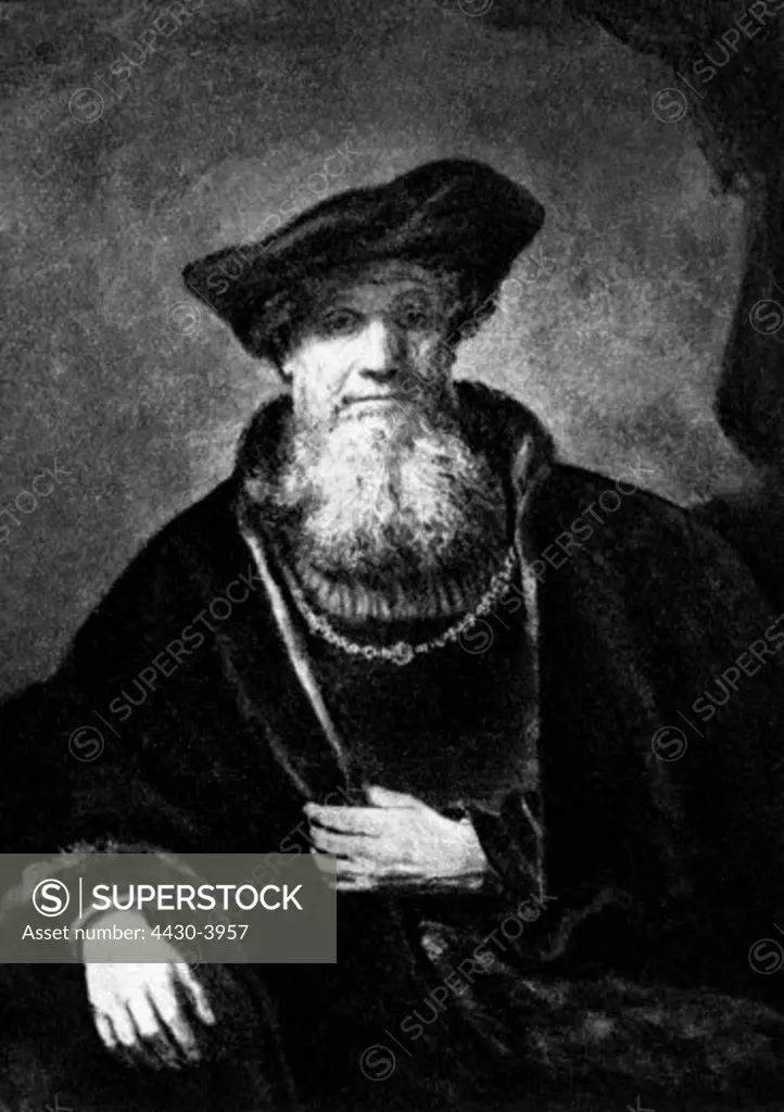 Rembrandt, Harmensz van Rijn, (1606 - 1669), painting, ""portrait of a rabbi"", Kaiser Friedrich Museum, Berlin,