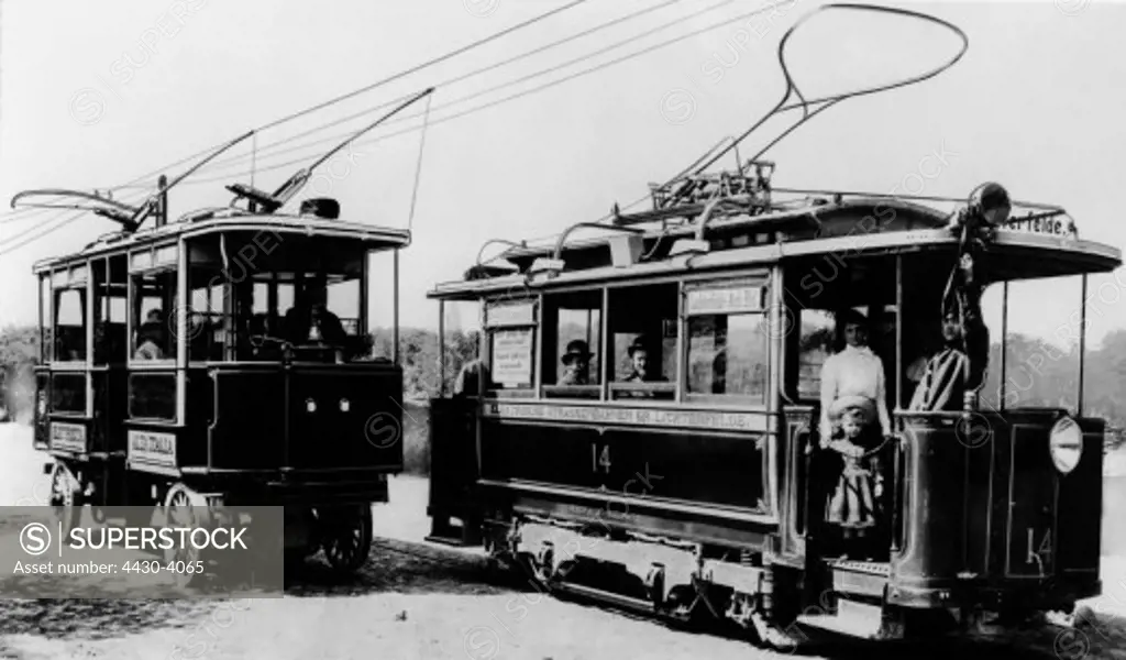 transport transportation public transport trams first electric tram Berlin Lichterfelde Germany 1881,