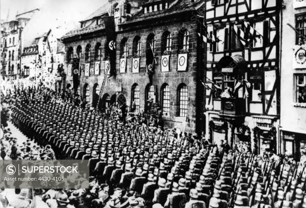 Nazism National Socialism military militar army parade during a Nuremberg Rally 1930s manipulated picture,