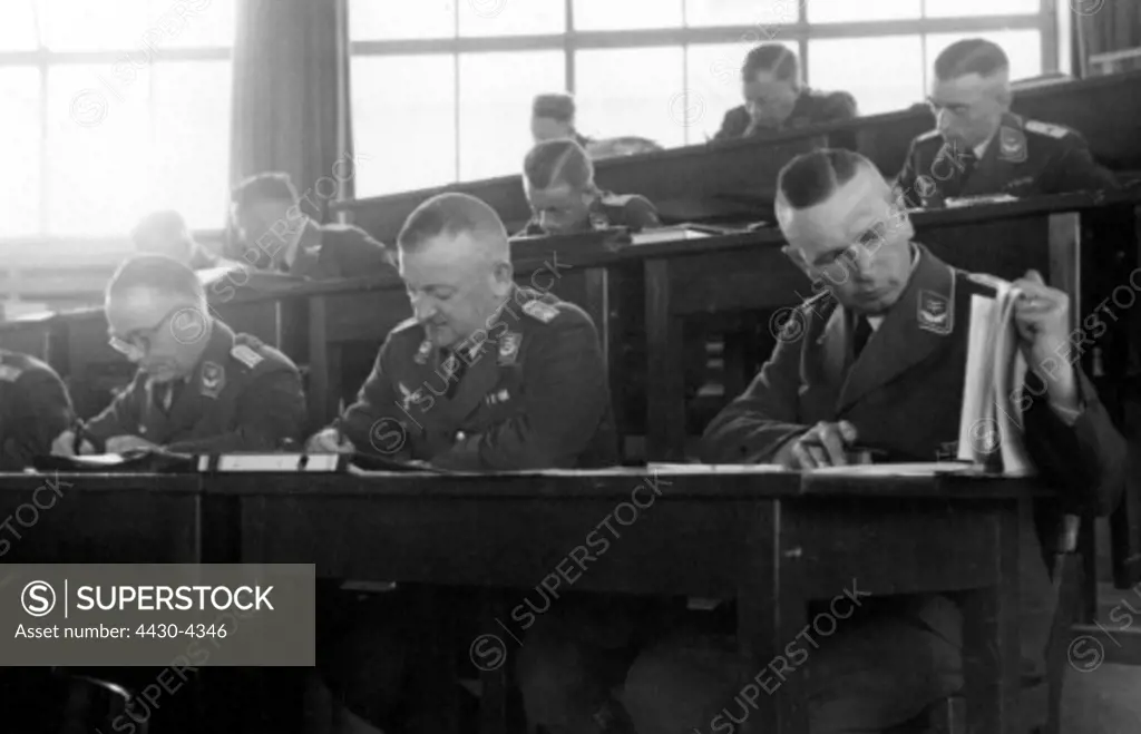 Nazism National Socialism military Wehrmacht Luftwaffe education anti-aircraft artillery school Wustrow Germany officers in the auditorium 1939,