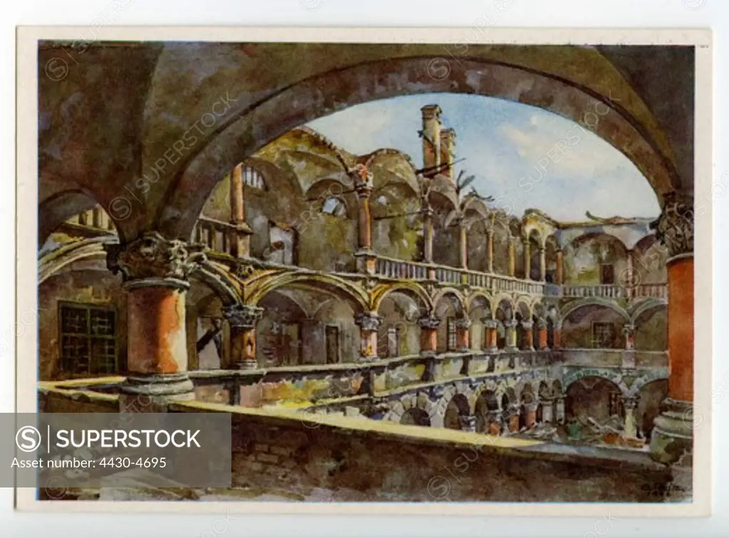 Germany Munich Old Coinage interior view postcard after watercolour by Gebhard Reitz 1949 ARTIST'S COPYRIGHT MUST ALSO BE CLEARED,
