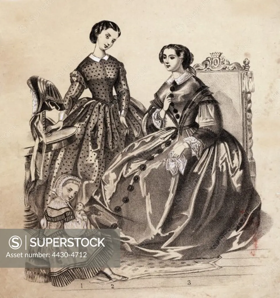 fashion 19th century ladies fashion Germany lithograph supplement ""Penelope"" 4.4.1859,