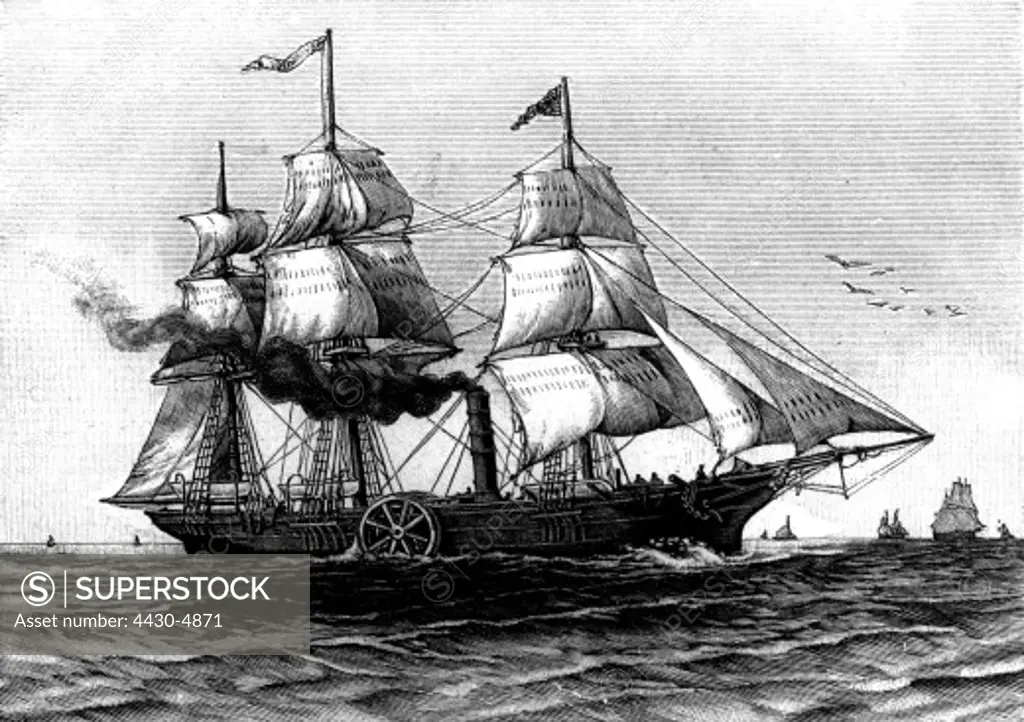 transport transportation navigation steam ships ""Savannah"" the first steam ship 1819,