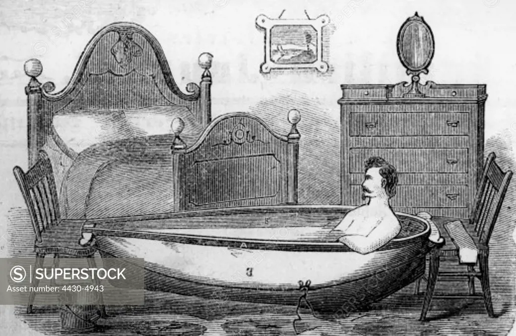 bathing bathtub dispersible bathtub wood engraving circa 1880,