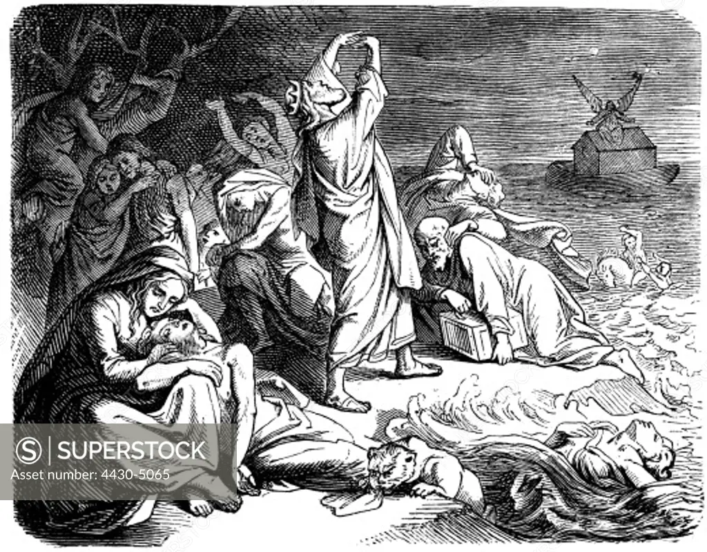 religion deluge myth illustration in a religious book 1875,