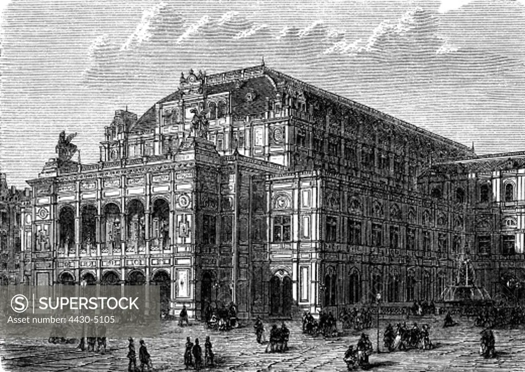 Austria Vienna theatre K. K. Court Opera House built 1861 - 1869 architect: August Sicard von Sicardsburg and Eduard van der Nuell exterior view wood engraving circa 1875,