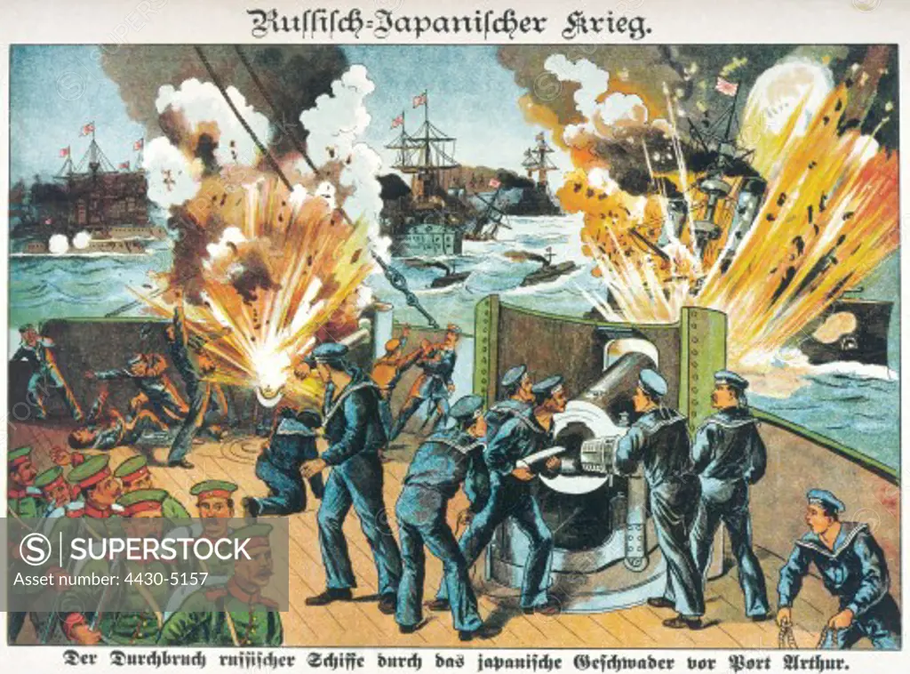 events Russo-Japanese War 1904 - 1905 Port Arthur breakthrough attempt of the Russian fleet 10.8.1904 engraving Russia Japan Manchuria Asia 20th century Russo Japanese historic historical,